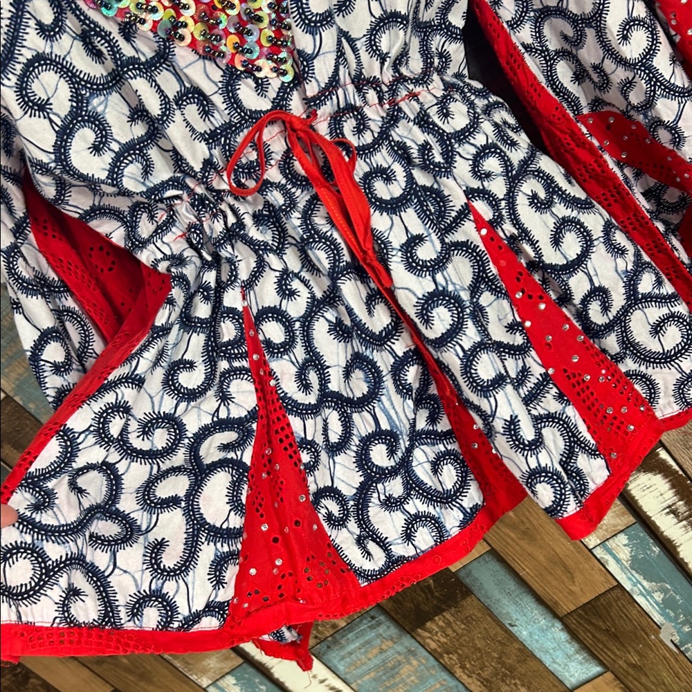 Vibrant Patterned Sequins Drawstring Waist Flare … - image 7